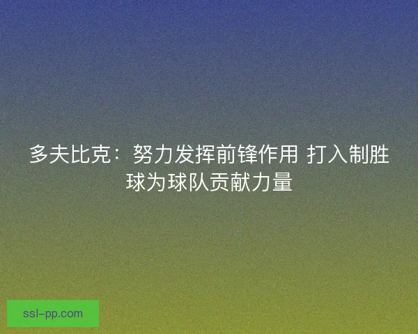 多夫比克：努力发挥前锋作用 打入制胜球为球队贡献力量